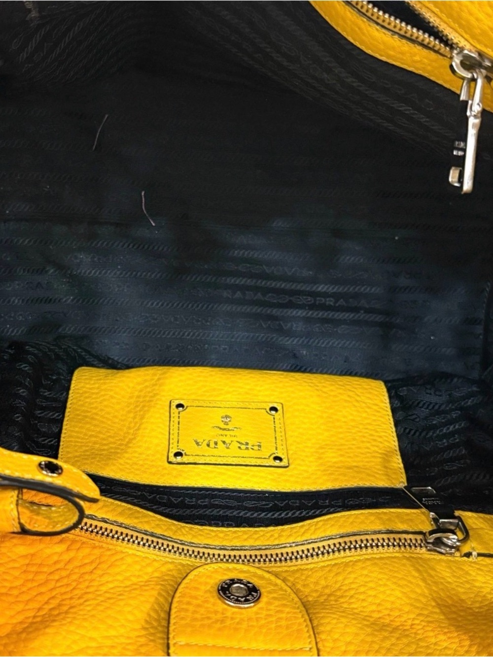 Prada Yellow Pebbled Leather Satchel with Top Handles - Picture 8 of 10